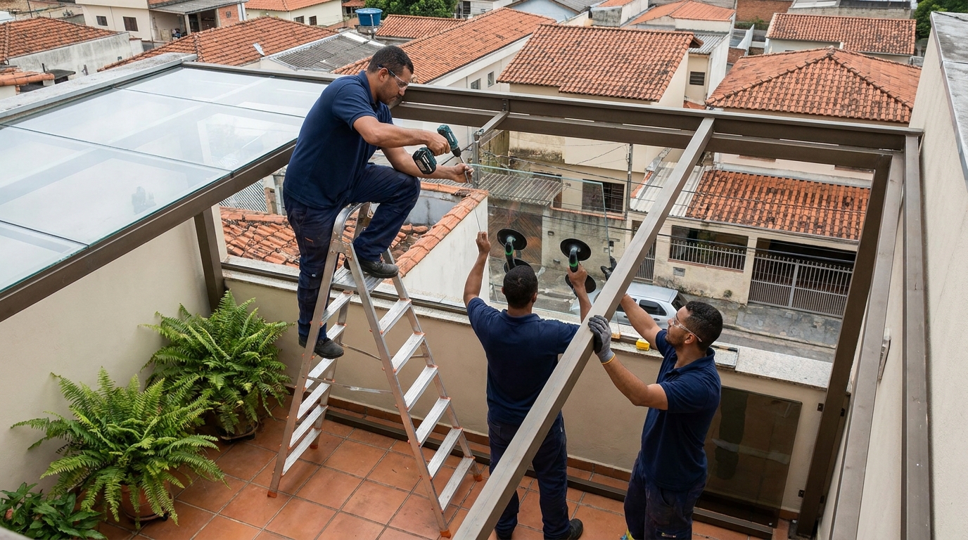 Cobertura de vidro em terraço com telhados em Juiz de Fora-MG