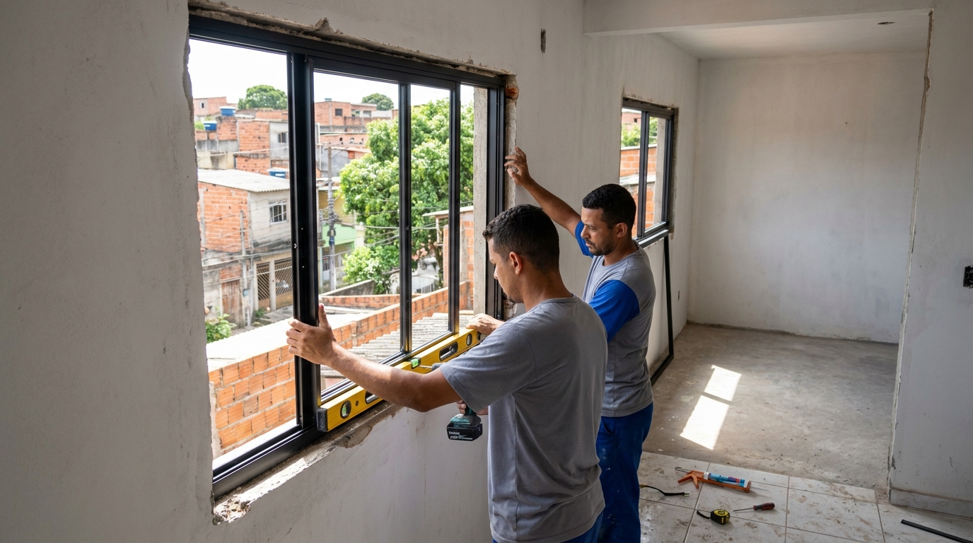 Esquadria de alumínio em obra em Juiz de Fora-MG