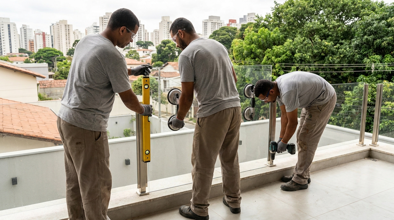 Guarda-corpo em terraço alto com vista cidade em Juiz de Fora-MG